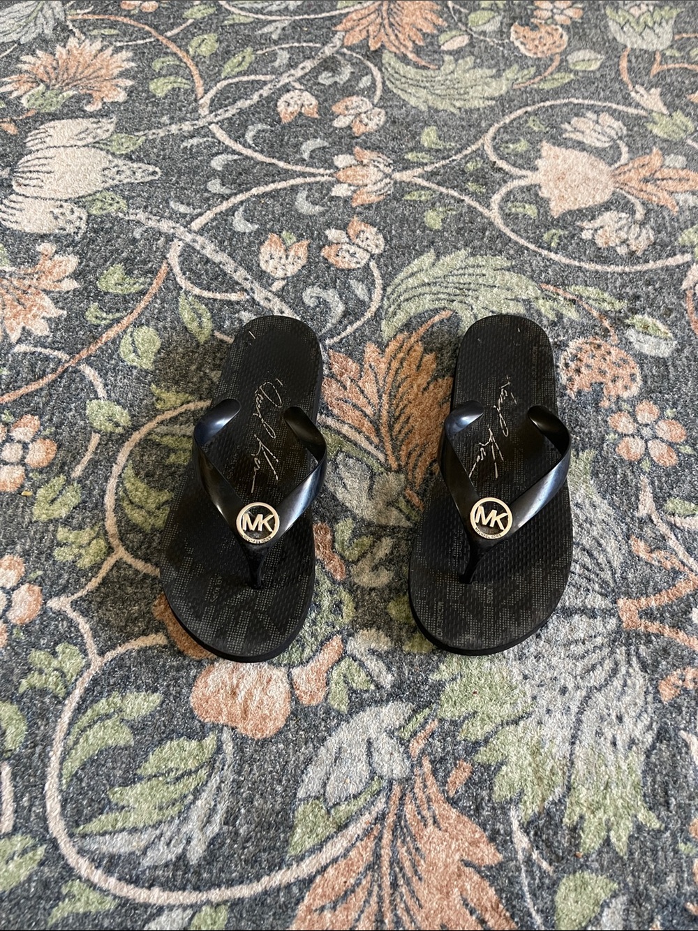 Michael Kors Black Logo Medallion Flip Sandals